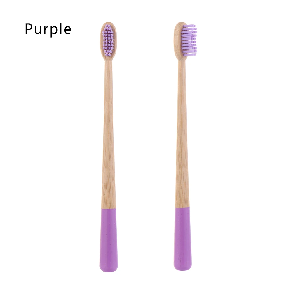 purple Экологичная бамбуковая зубная щетка с деревянной ручкой, биоразлагаемая ЭКО Мягкая средняя натуральная щетка для ухода за полостью рта - Цвет: purple