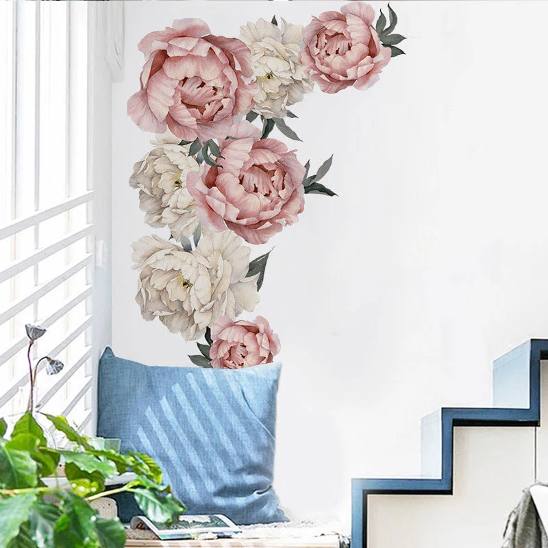 Peony Pink Rose Flower Blossom Wall Stickers Decal Home Bedroom Mural Decor Art | Дом и сад
