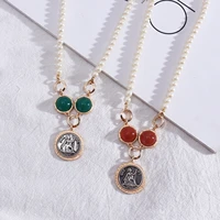 baroque semi precious stone coin avatar pearl pendant necklace for women courtly style temperament short chain mothers day gift