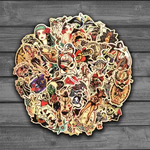 Наклейки в стиле тату в стиле ретро, 50 шт., наклейки на холодильник, скейтборд, чемодан на колесиках, Переводные картинки для рюкзаков, водонепроницаемые наклейки из ПВХ