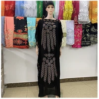 2020 new african diamond 100 cotton chiffon long dashiki dress with scarf for lady african clothes 060