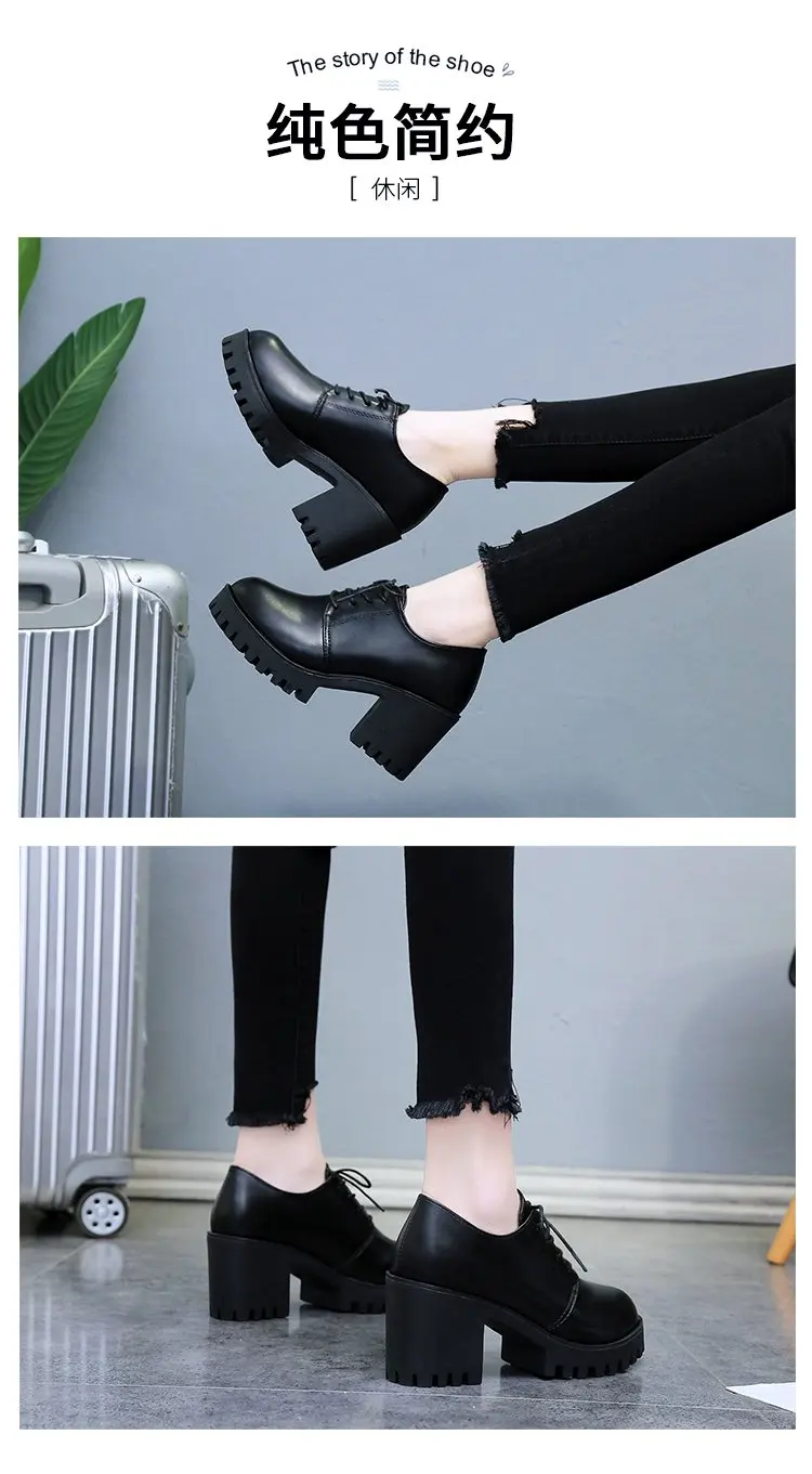 Сезон лето-осень; женские туфли из спилка в британском стиле на плоской платформе с квадратным каблуком; женские туфли-оксфорды на шнуровке; женская обувь на каблуке 7 см