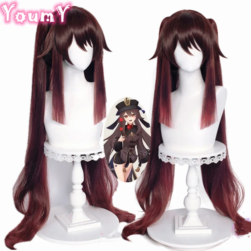 

HuTao Cosplay Genshin Impact Cosplay 110cm Long Wig Brown Gradient Wig Cosplay Anime Wig Heat Resistant Synthetic Wigs Halloween