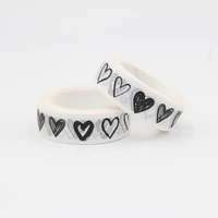 high quality 1pc black and white heart washi tape diy decor scrapbooking planner adhesive masking tape school supplies
