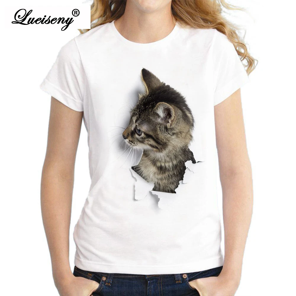 

LUEISENY Tshirt Women Charmed 3D Cat Print Casual Harajuku T-Shirt Summer Short Sleeve Casual Top Femme T Shirt koszulki damski