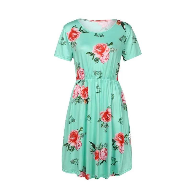 Модное платье с цветочным принтом женское повседневное пляжное коротким рукавом