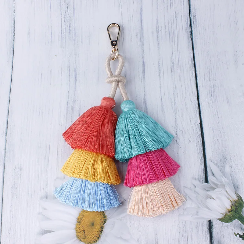 Оригинальный дизайн 3-слойный двойной хлопковый брелок для ключей женский сумки