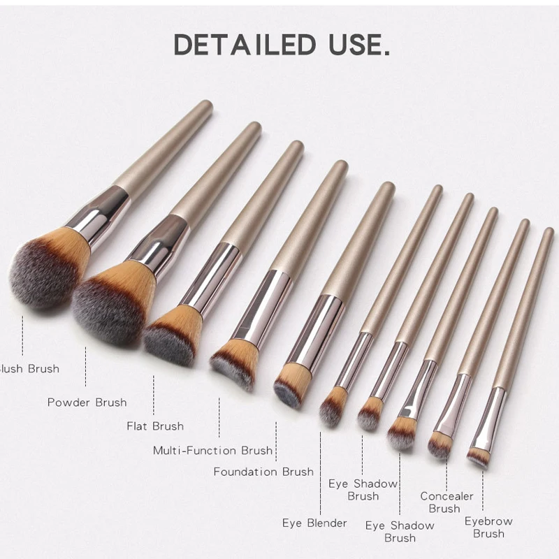 10 шт./компл. набор кистей для макияжа цвета шампанского и золотого маленькая