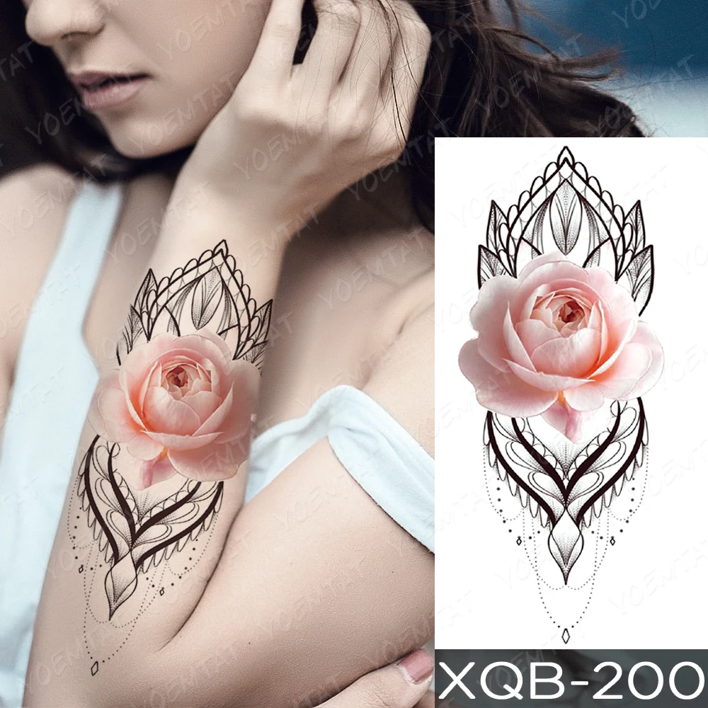 

Pink Rose Realistic Tatu Waterproof Temporary Tattoo Sticker Body Translations Henna Arm Shoulder Man Woman Girl Glitter Tato