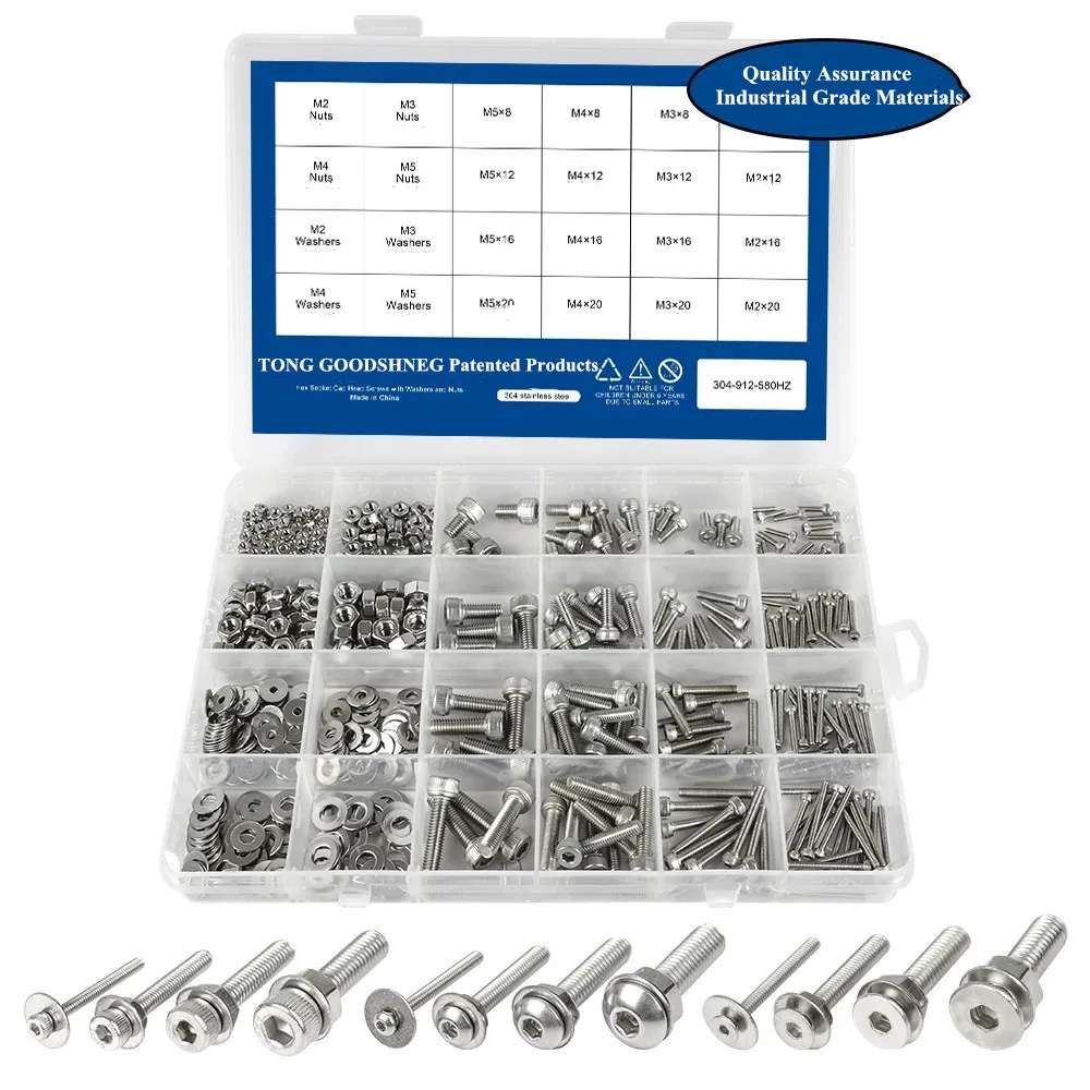 

Hex Socket Cap Head Woodworking Crew Nut Set 304Stainless Steel M2-M5 Hexagon Flat Round Cap Head Screw Assorted kit Hardware