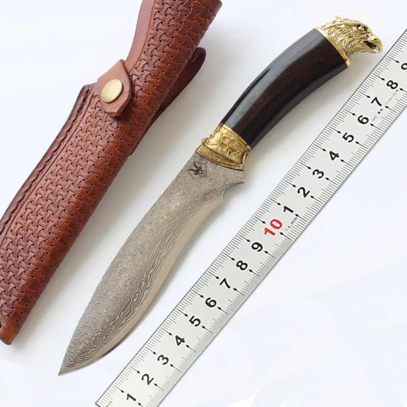 Дамасская нож из черного дерева рукоятка 60HRC Фиксированное Лезвие Охотничий Нож