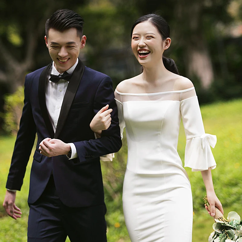 Элегантное белое свадебное платье 2019 года длинное Русалка с вырезом лодочкой