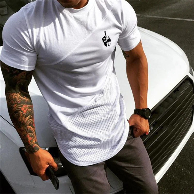 

Mens Running Brand Muscle Short T Shirt Bodybuilding Fitness Men Clothing Singlets Plus Big Size Cotton Mesh Short Sleeve Tshirt