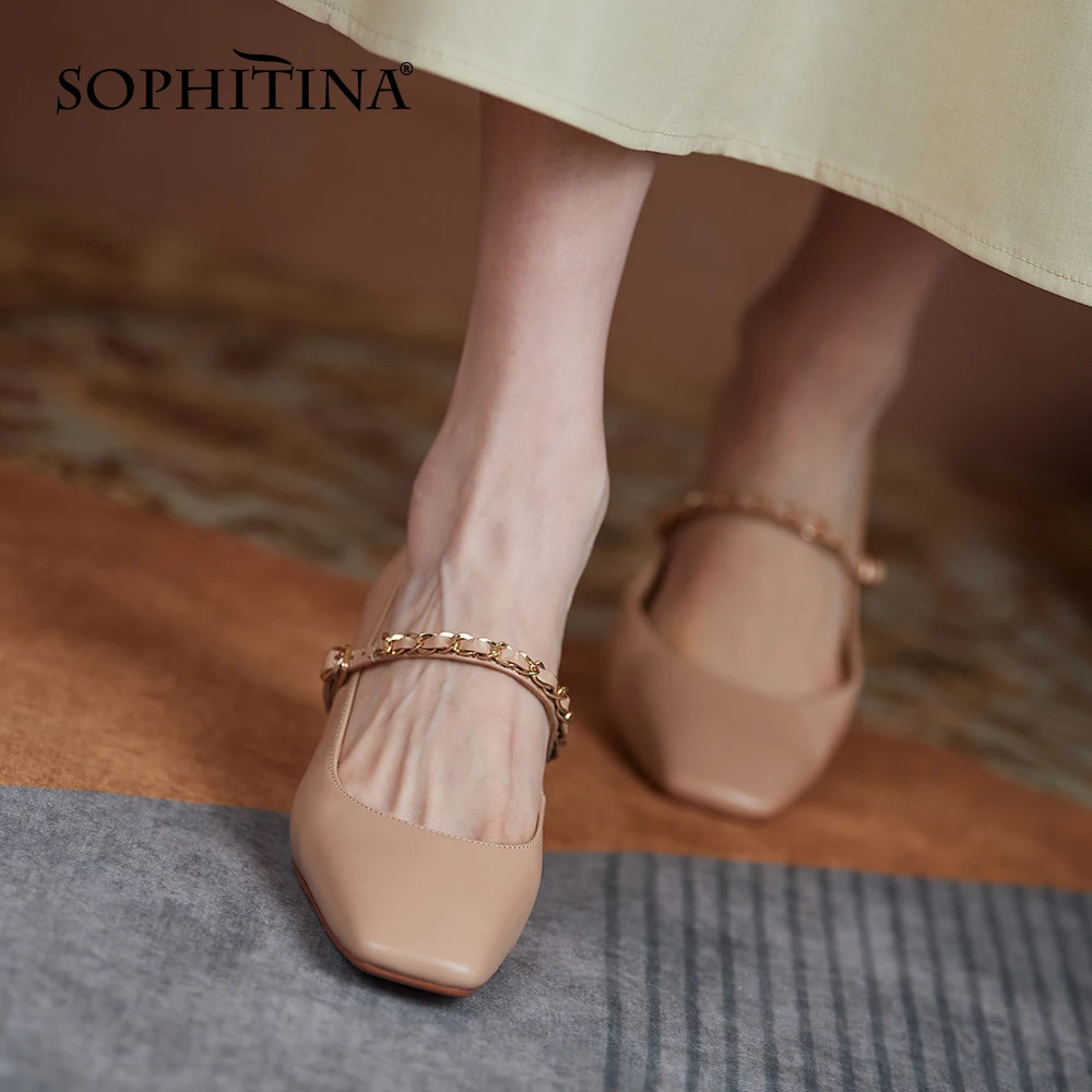 

SOPHITINA Classic Mary Jane Women Shoes Chain Decoration Thick High-heel Shoes Square Toe Daily Spring Autumn Female Pumps AO812