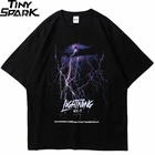 Новая мужская футболка в стиле хип-хоп Thunder футболка с изображением молнии Harajuku, Летние повседневные топы из полиэстера, черные футболки