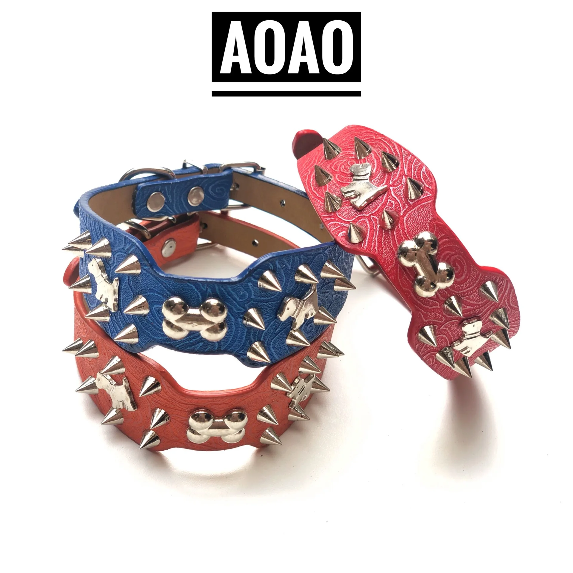 

Trendy rivet cartoon puppy pet collar PU leather adjustable dog supplies puppy accessories dog collar