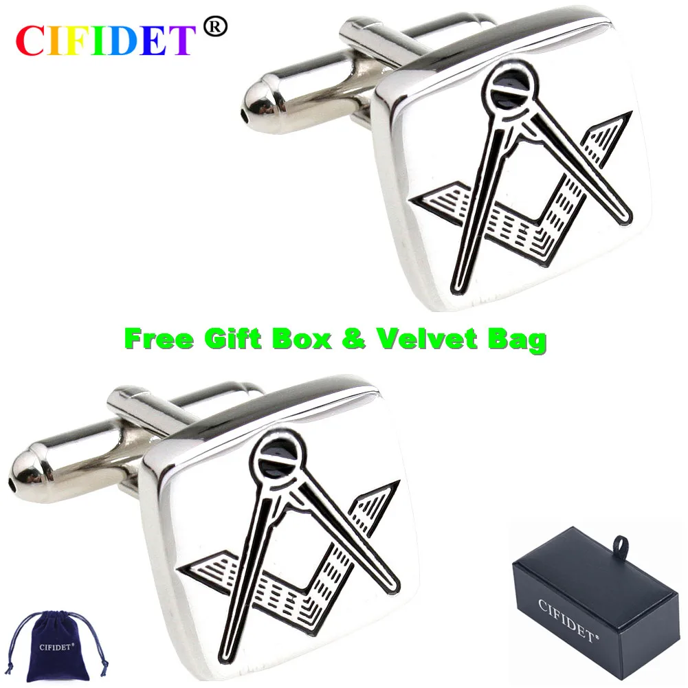 

CIFIDET бренд Запонки модные черные масонов рубашка Запонки с бархатным мешочком и подарочной коробке ювелирные изделия Аксессуары подарок дл...