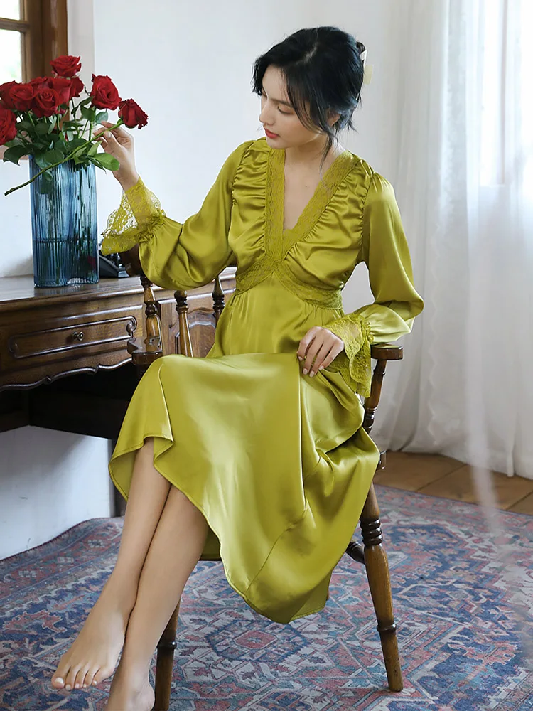 

Nightdress women spring and autumn new 2021 new sexy pajamas high-grade home clothes long sleeves sexy nightgown