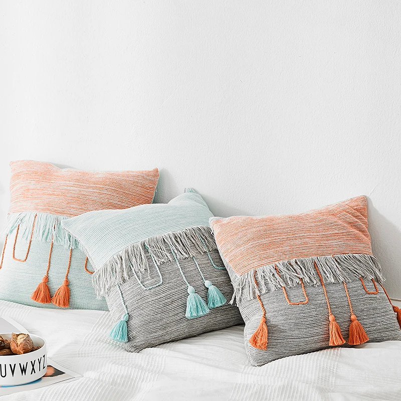 Современный чехол для подушки Хлопковый наволочка с кисточками контрастных