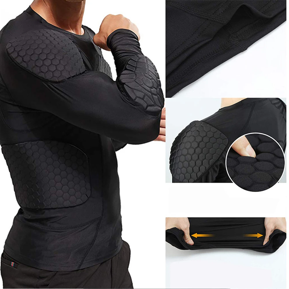 Sudadera de manga larga para hombre, camisa de compresión, Protector de pecho, baloncesto, fútbol, equipo de protección, ropa de pelota de entrenamiento