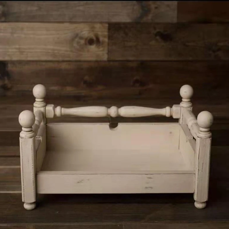 Mini cama desmontable para reci&eacute;n nacido, accesorios de sesi&oacute;n de fotos, cuna de madera-4