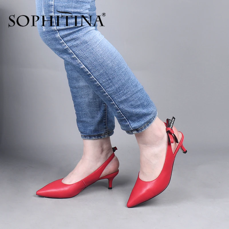 SOPHITINA Women's High Heel Sandals Summer Solid Slingbacks Classic Sheepskin Pointed Toe Slip on Lady Office Kitten Shoes PC705 | Обувь