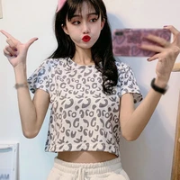 fashion slim tie dye top for women summer korean short sleeved leisure leopard print short t shirt