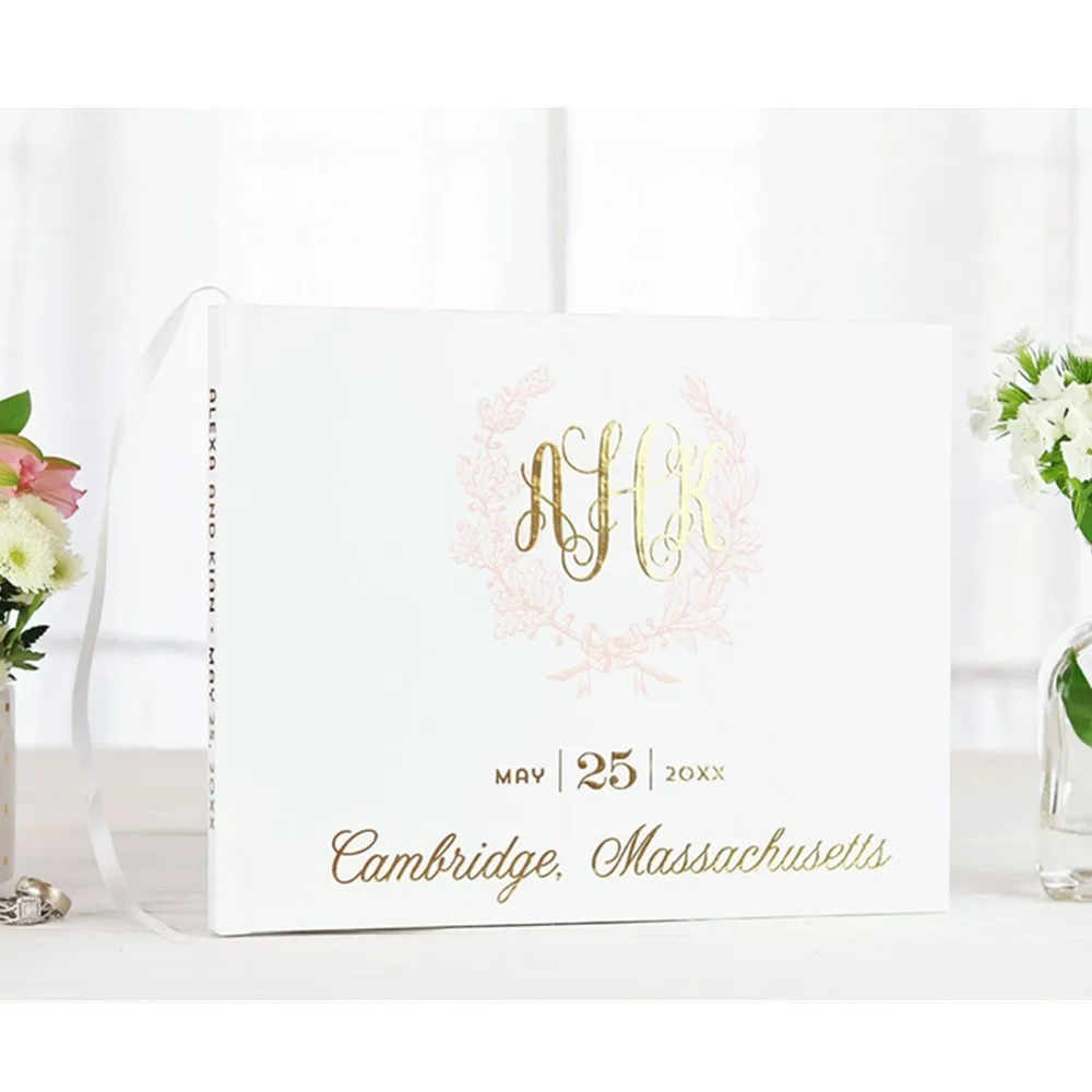 Индивидуальная монограмма Свадебная Гостевая книга розовая и Золотая подарок на
