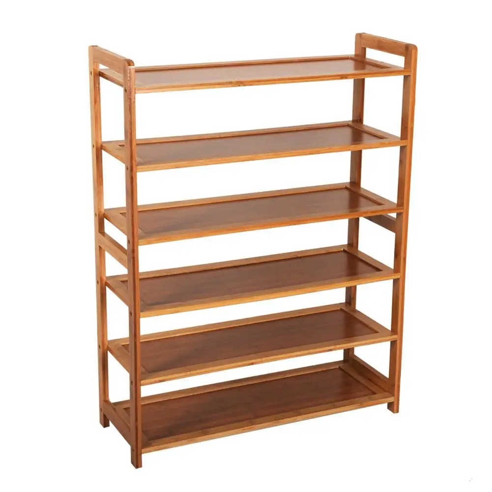 

Concise Rectangle 6 Tiers Bamboo Shoe Rack Wood Color Household simple multi-layer shoe rack