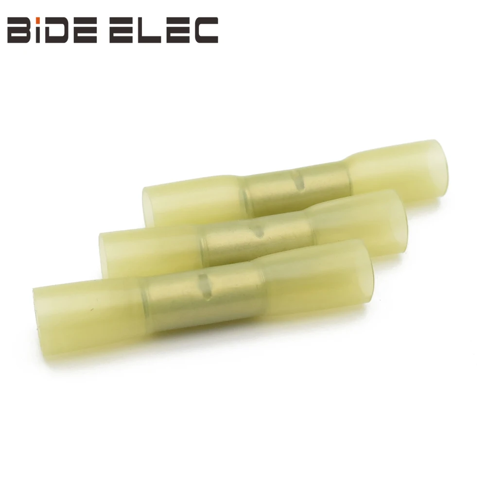 100 шт. желтые термоусадочные изолированные стыковые соединители