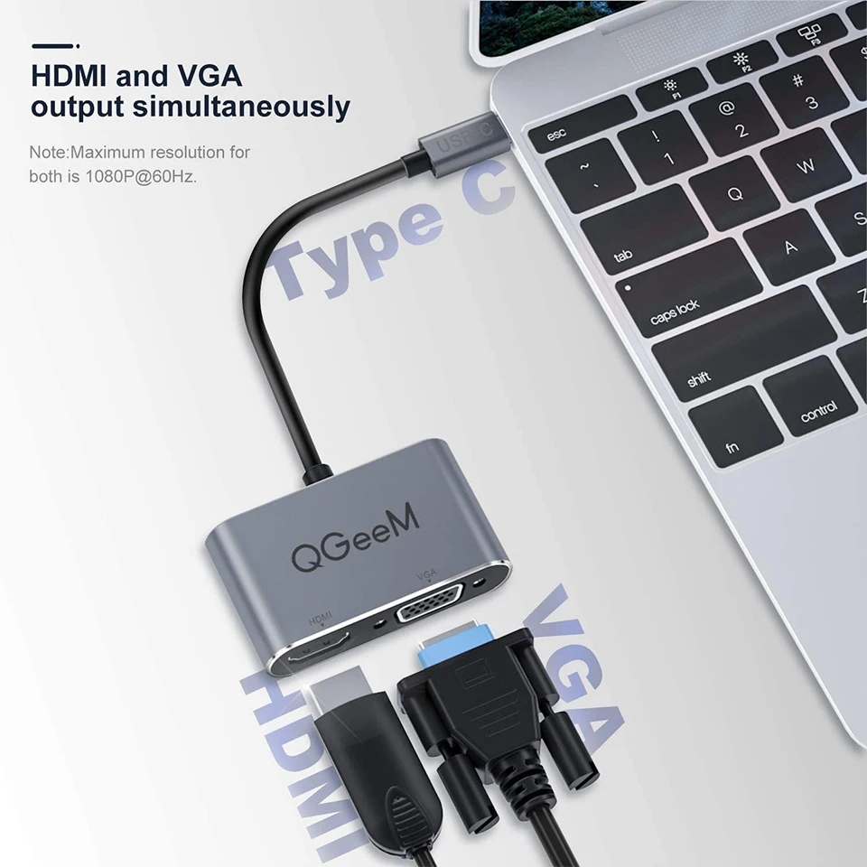 QGeeM USB C HDMI совместимый с адаптером VGA для Xiaomi Notebook Macbook Pro Type кабель 4K разветвитель