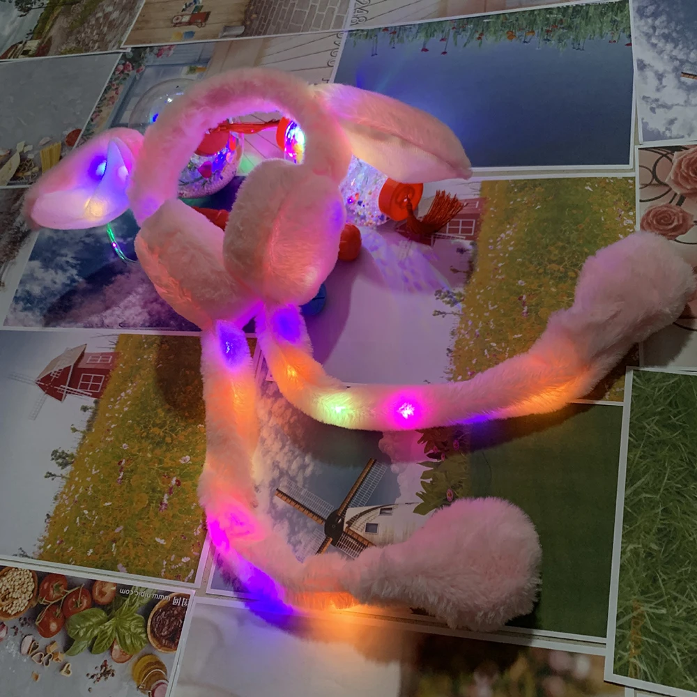 

LED Shine Moving Rabbit Ear Hat Velvet Toys Hair Hoop Hat Earmuffs Plush Toy Gifts For Children