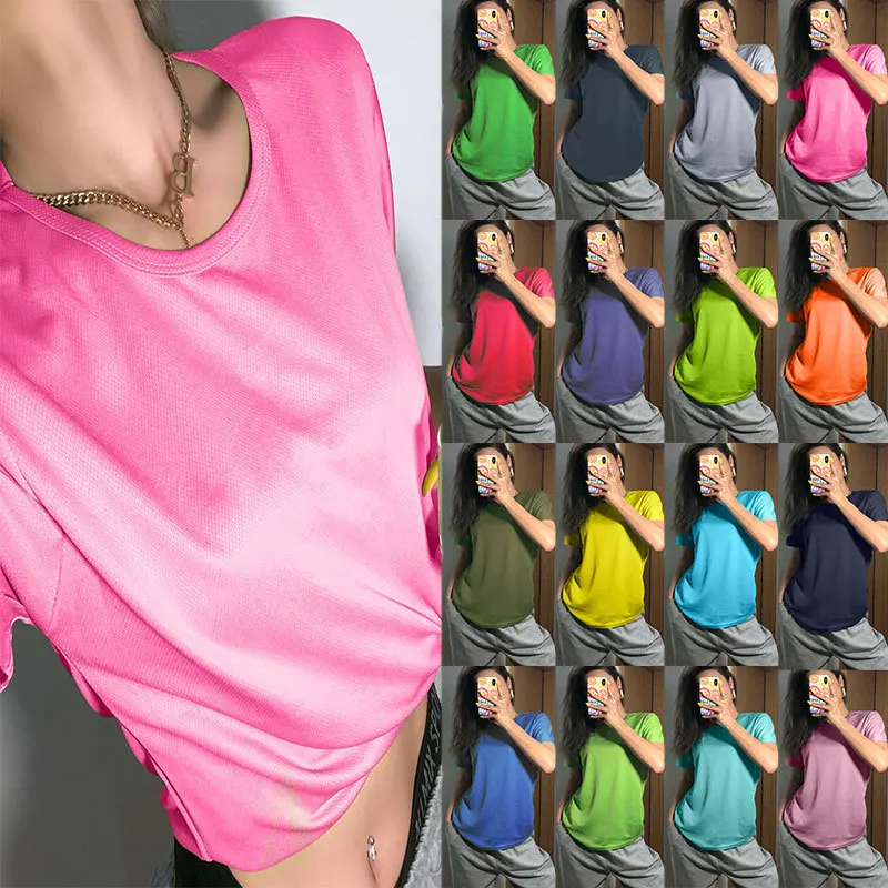 

16 Colors Casual T-shirts For Women Short Sleeve Tees Clothes 2021 Summer New Female Solid Color Crop Tops Big Size 3XL 4XL 5XL