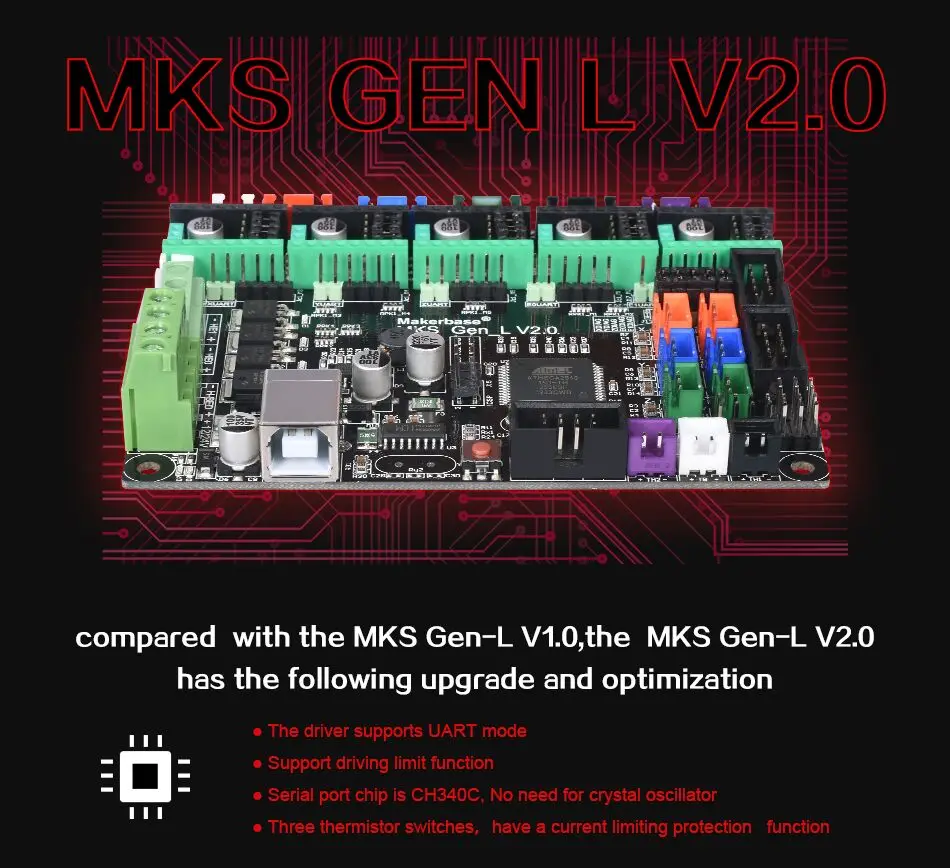 MKS Gen L V2.0 Плата управления для TMC2208 TMC2130 A4988 DRV8825 части 3d принтера для Reprap Ramps 1,4 1,6 MKS Gen V1.4