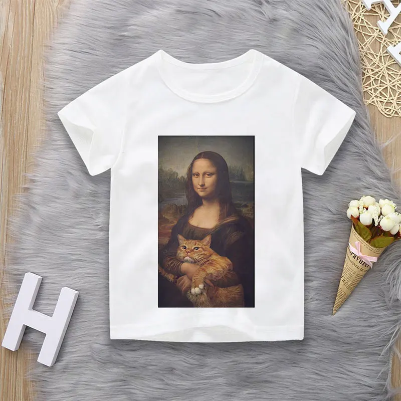 Короткий рукав Ретро стиль картина маслом с принтом для девочек Футболка детей
