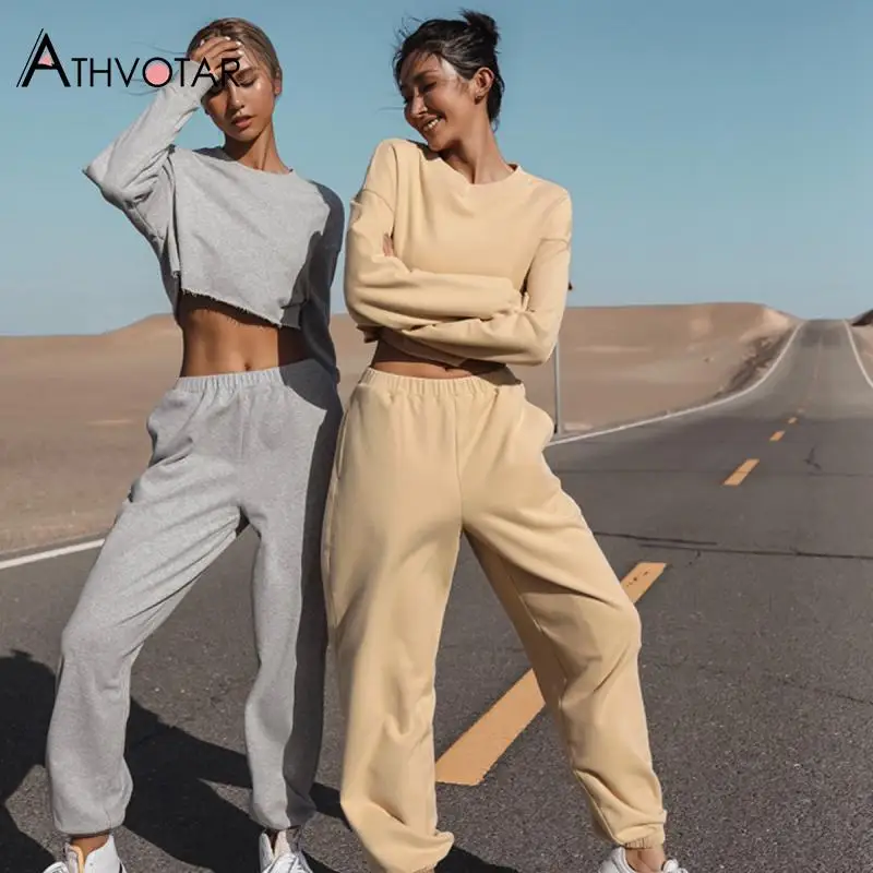 

ATHVOTAR Two Piece Set Women High Waist Long Sleeve Top and Pants Gym Fitness Tracksuits Sweat Suits Women