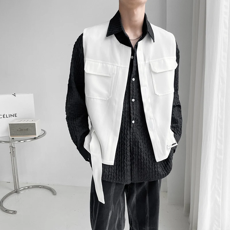 

Мужской жилет в Корейском стиле свободного кроя, украшенный искусственным дизайном, для ночного клуба, парикмахера, трендовая Мужская моло...