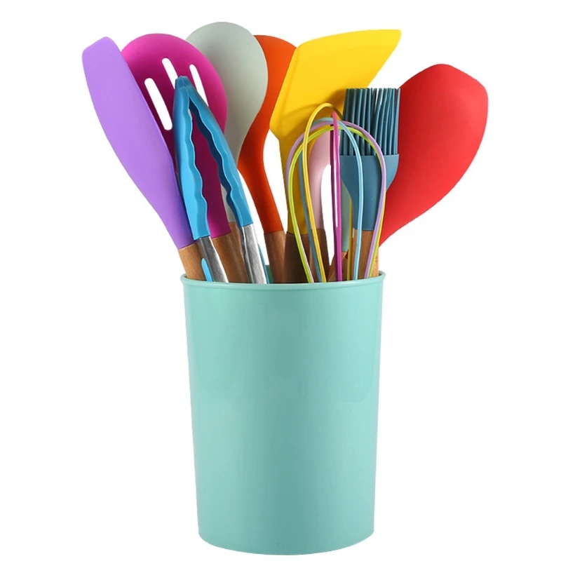 

Cooking Utensils Set 11Pieces Spatula Wooden Handle Heat Resistant Cooking Accessories Kitchen Tool