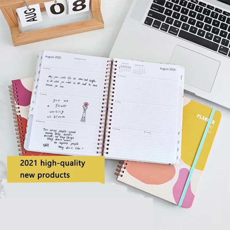 

5 Styles of A5 notebook hard paper cover 360 degree flip 2021 excellent new product English schedule plan this coil notebook