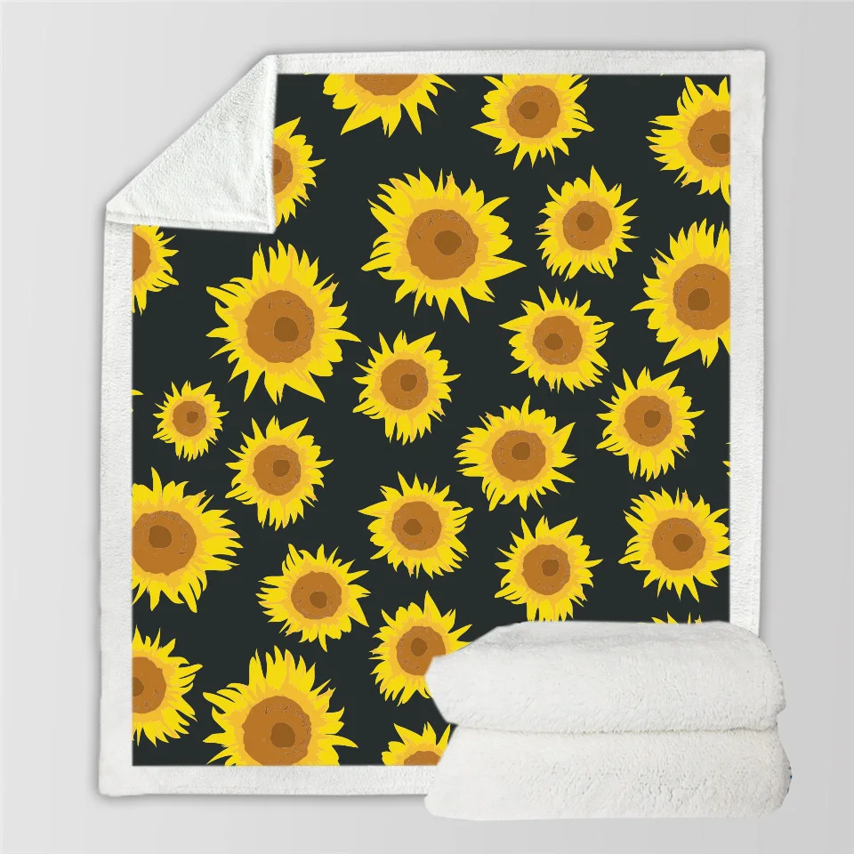 

Flower Sunflower Funny Character Blanket 3D Print Sherpa Blanket on Bed Home Textiles Dreamlike Style 20