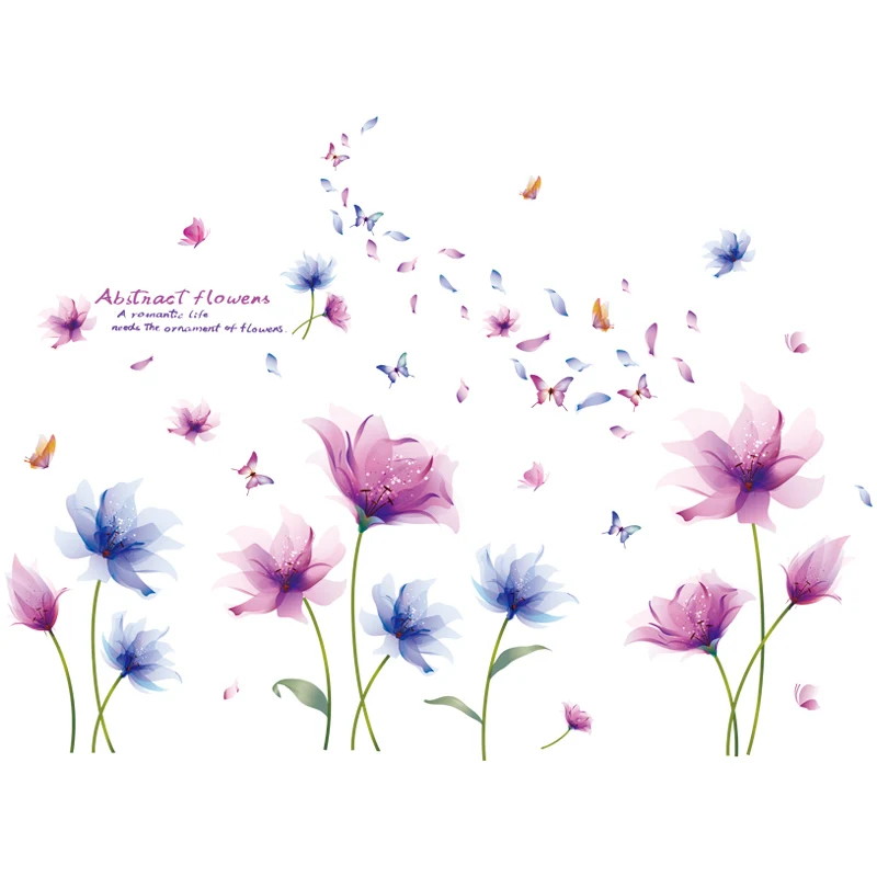 

[shijuekongjian] Flowers Plants Wall Stickers DIY Cartoon Girl Wall Decals for Living Room Kids Bedroom Kitchen House Decoration