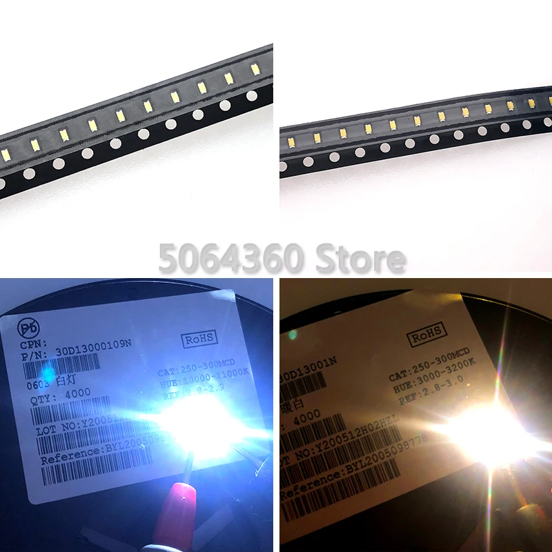 4000 шт. полный катушка 0603 smd светодиоды светоизлучающие диодные синие красные