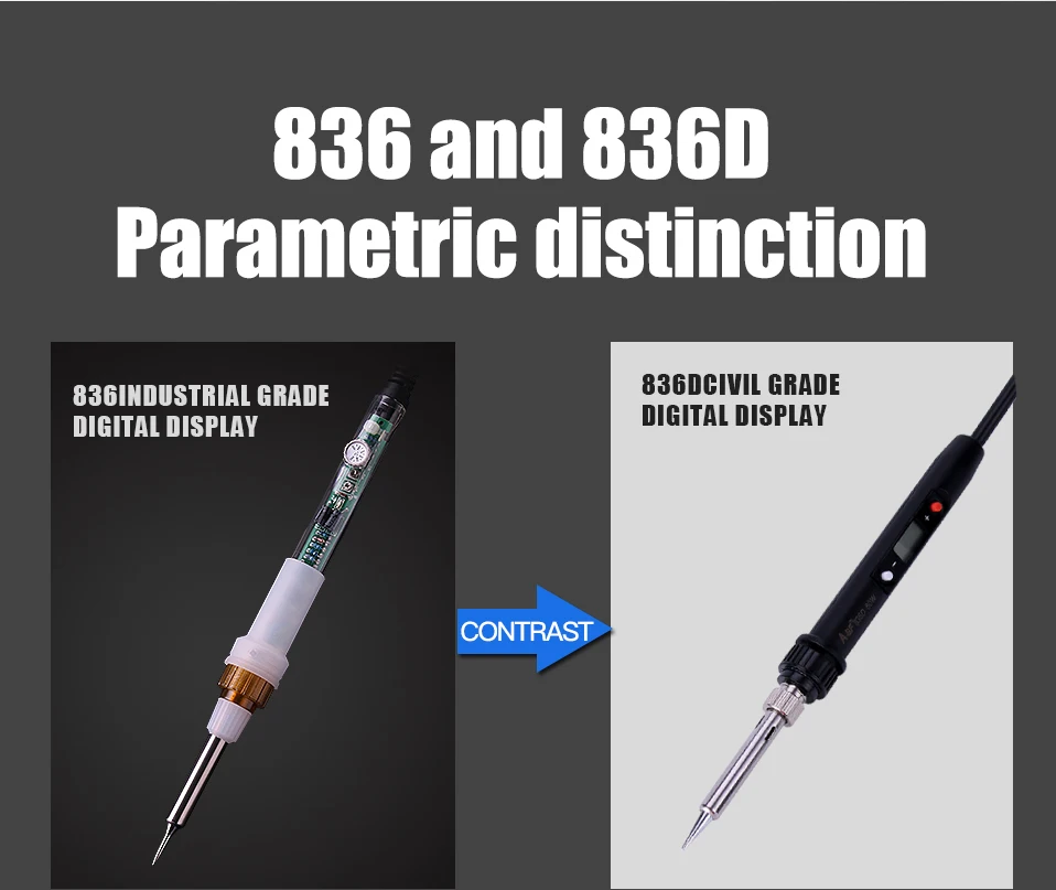 Паяльник A-BF 836D с ЖК-дисплеем и регулируемой температурой, комплект с 3 наконечниками для паяльника и 1 губкой бесплатно