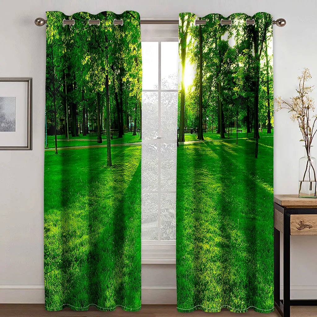 Изготовленная на заказ зеленая шторы с лесом 3D печати закладной блок полиэфира