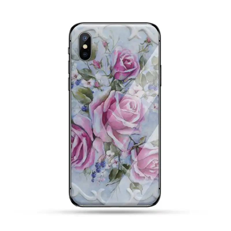 

Flower Emboss Phone Case Tempered glass For iphone 5C 6 6S 7 8 plus X XS XR 11 PRO MAX