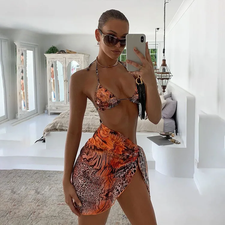 

Bikinis 2021 women leopard print sexy three-piece swimsuit thong beach bikini Women's swimsuit