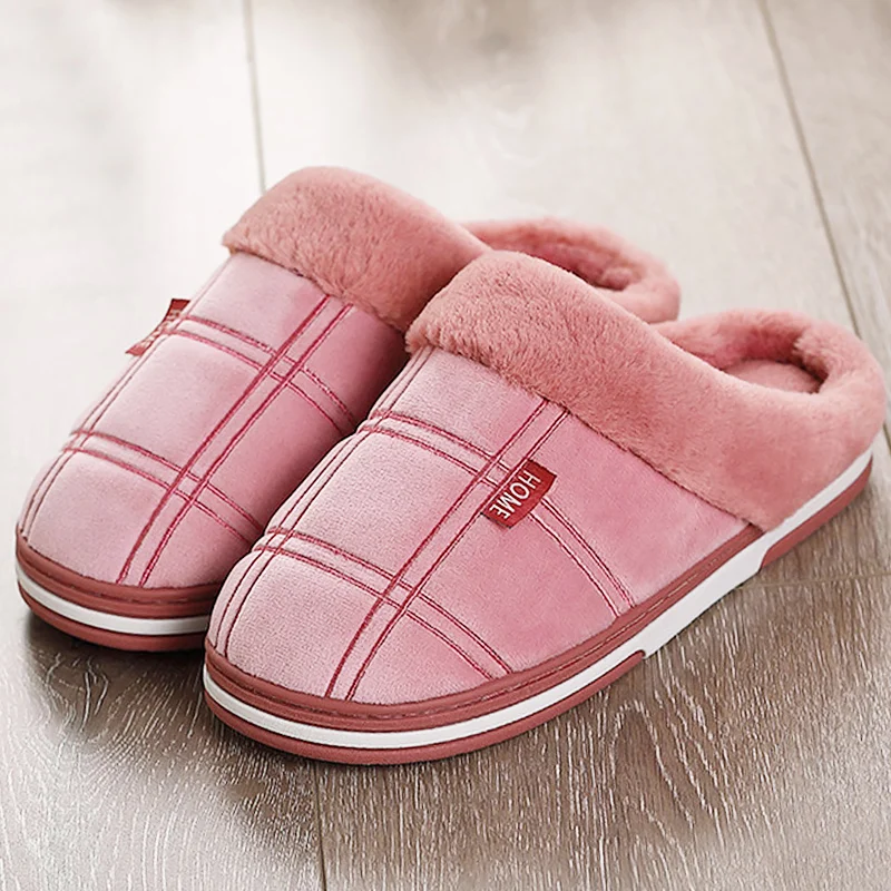 Большие размеры 43 45 Удобные теплые тапочки Женская домашняя обувь из замши с
