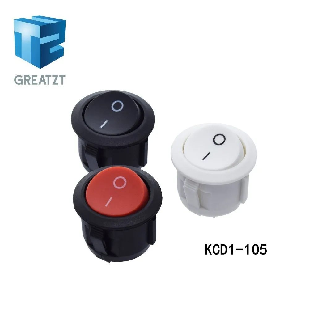 GREATZT 10 шт. красный черный белый 20 мм Вкл/Выкл круглый Кулисный тумблер 6A/250VAC 10A 125VAC Пластиковый Кнопочный Переключатель KCD1-105