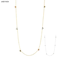 andywen 925 sterling silver olive champagne yellow charms three zircon long chain choker necklace 2021 rock punk jewelry gift