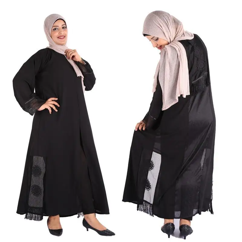 

Новый модный КРУЖЕВНОЙ ХАЛАТ Среднего Востока в арабском стиле с вышивкой, женская одежда в мусульманском стиле, однотонная Восточная кафт...